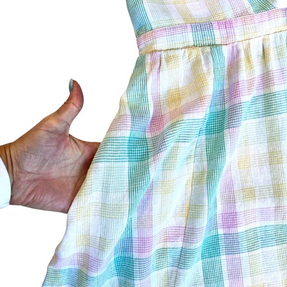 NEW Babydoll Linen Dress Large Pastel Plaid Smock Coquette Prairie Cottage READ - Picture 8 of 16